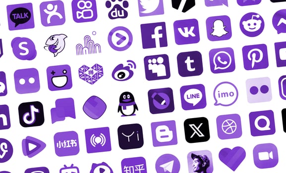 KYIV, UKRAINE - APRIL 1, 2024 Many icons of social media, messengers, sharing platforms photo