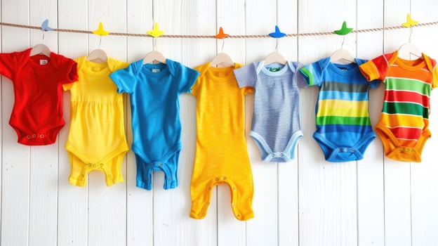 Baby clothes hanging on clothes line photo