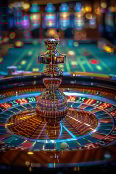Roulette table in casino. Closeup of the roulette wheel. photo