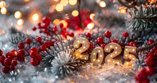 Burning Light Bulbs in 2025 Numbers in New Year Decorations photo