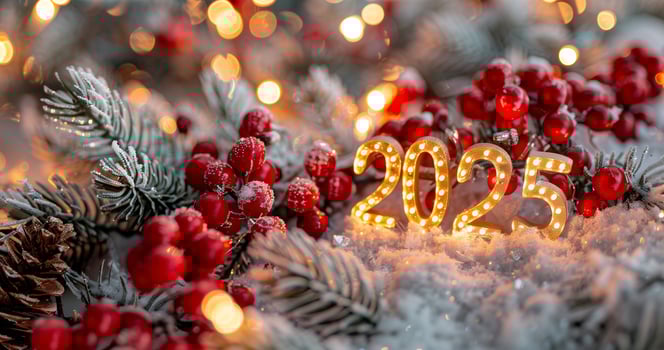 Burning Light Bulbs in 2025 Numbers in New Year Decorations photo