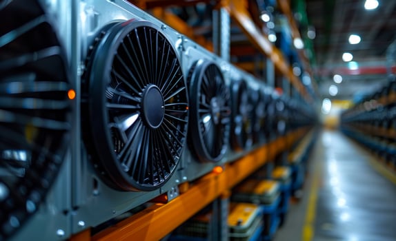 Powerful graphics cards for mining cryptocurrency digital money and blockchain are installed photo