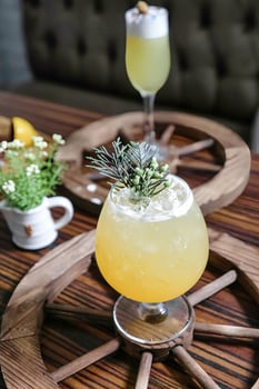 Refreshing Drink in a Glass Resting on a Table photo