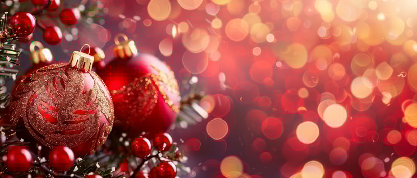 Tree adorned with christmas decorations in red and gold lighting photo