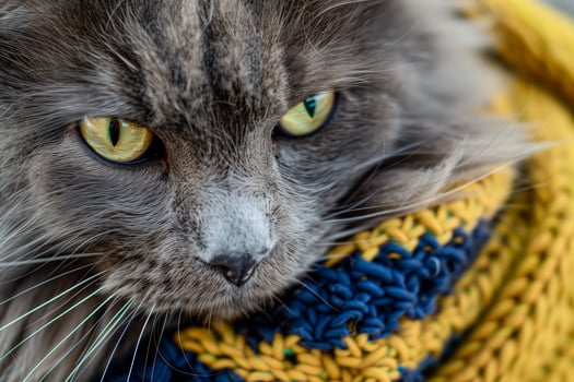 The cat is resting wrapped in a blanket photo