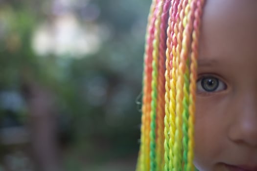 portrait of a little beautiful girl with multi-colored african braids photo