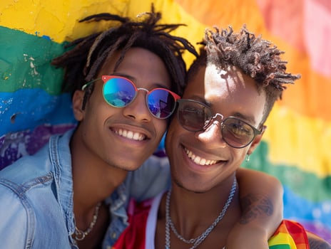 a bisexual couple Organize a Pride-themed treasure hunt with your partner. Solve clues and discover hidden surprises that celebrate your love. photo