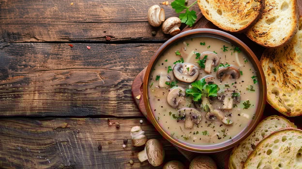 Mushroom Soup and Garlic Bread photo