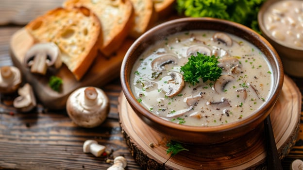 Mushroom Soup and Garlic Bread photo