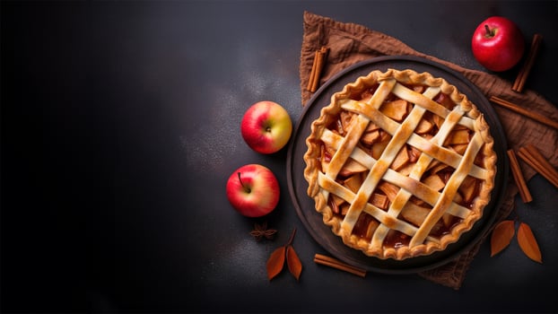 Apple pie with lattice pastry, traditional pastry dessert for Thanksgiving day photo