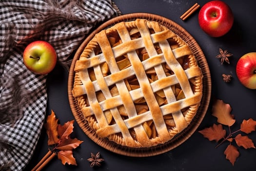 Apple pie with lattice pastry, traditional pastry dessert for Thanksgiving day photo