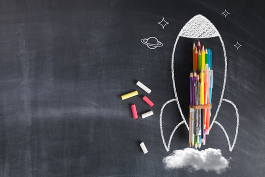 Rocket Sketch On Blackboard photo
