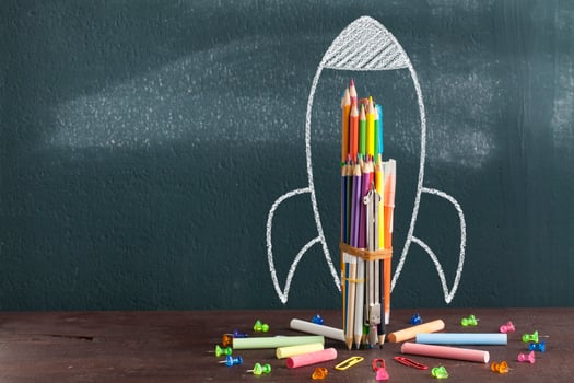 Rocket Sketch On Blackboard photo
