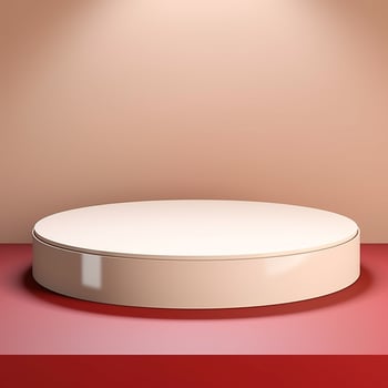 Dynamic 3D Rendering of a White Podium with Red Accent Lights on a Vibrant Red Background photo