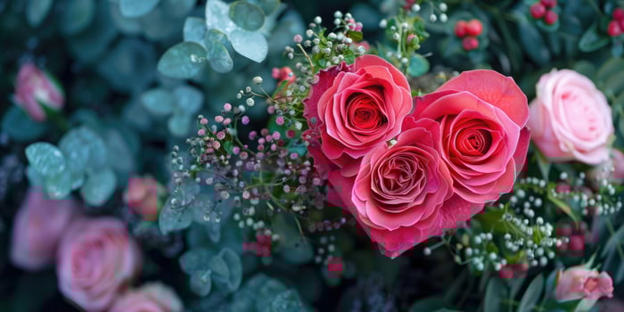vibrant red color flowers bouquet valentine's day, ai photo