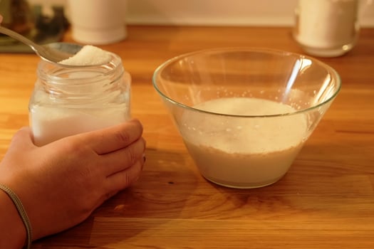 the process of making buns. flour . eggs . chocolate. tremble. dough milk . salt . photo