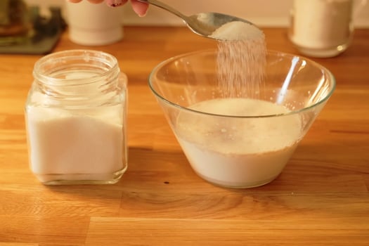 the process of making buns. flour . eggs . chocolate. tremble. dough milk . salt . photo