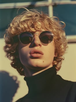 Teen White Man with Blond Curly Hair vintage Illustration. photo