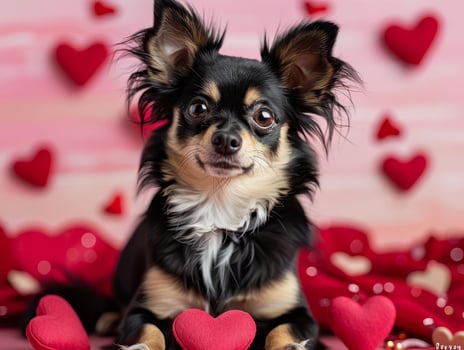 A Valentines Daythemed pet photography studio with heartshaped props photo
