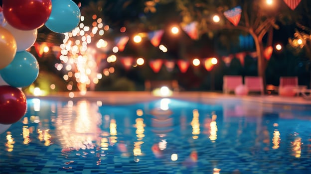Panoramic night pool party celebration background photo