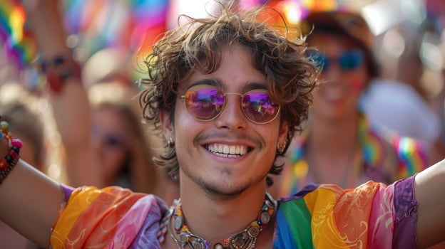 Courageous Transgender Man Celebrating Pride at Parade with Confidence and Joy photo