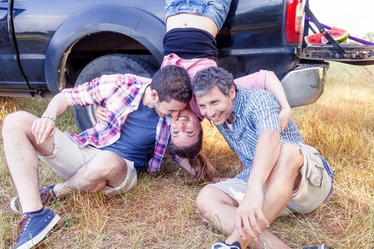 group of young adults make crazy and kisses photo