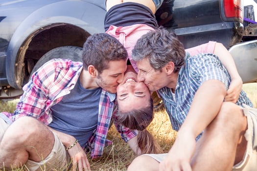 group of young adults make crazy and kisses photo