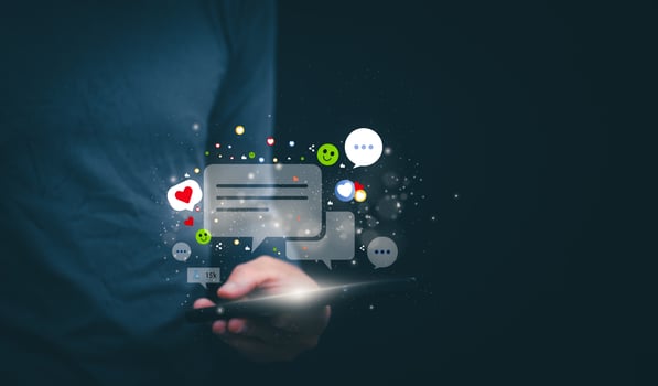 The concept of using digital media, technology, and social media. Surfing online, male hand using smartphone To play or use social media, remote work concept, work from home via the Internet photo