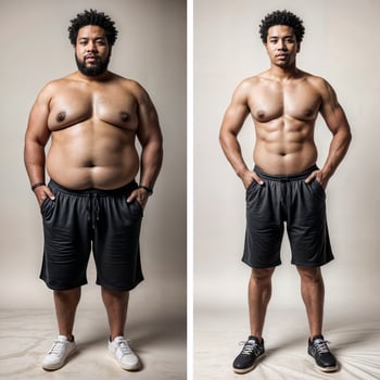 A before and after picture of an African man's fitness transformation photo
