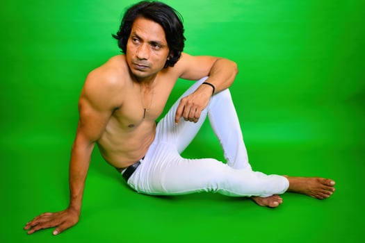 Shirtless Young man thinking pose photo