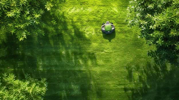 A birds eye view of the lawn after being mowed by the robotic lawn mower showcasing its precise ting abilities photo