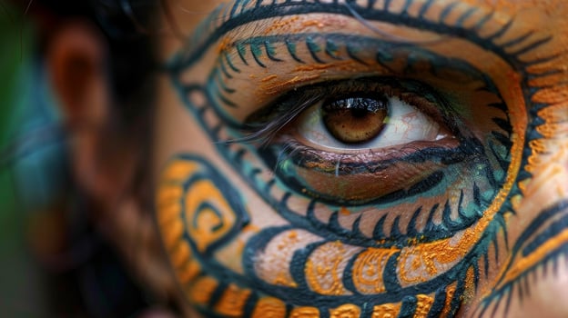 A womans face adorned with intricate facial markings represents the importance of ancestral wisdom in traditional healing practices photo