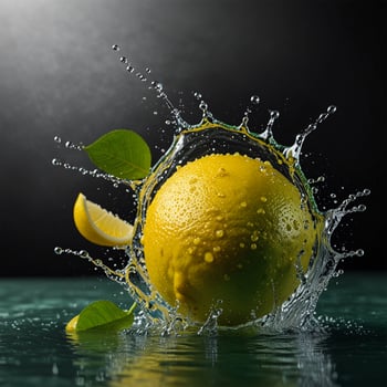 lemon with water splash background AI generate images photo