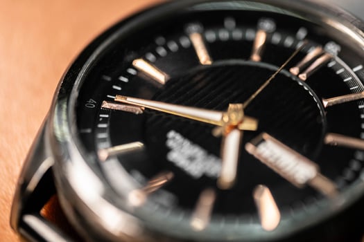 Fashionable modern wrist business watch shop closeup photo