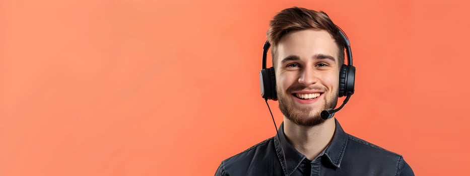Cheerful Technical Support Specialist Wearing Headset in Bright Studio photo