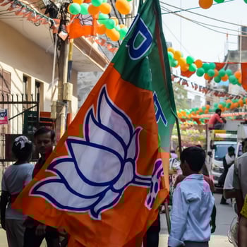 New Delhi, India - May 17 2024 - Thousands of people collected during Prime Minister Narendra Modi BJP road show, people during PM Modi big election rally in the capital photo