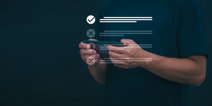 Businessmen mark check blocks to verify the correctness and approve or accept the agreement. in digital documents Concept of working via the internet photo