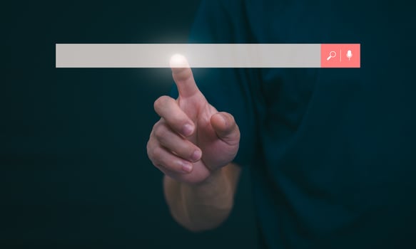 Information search technology, search engine optimization, male hand using a smartphone to search information, using the search bar function on your website photo