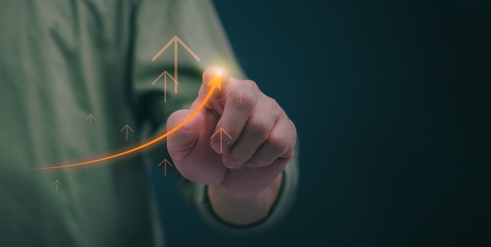 Planning and strategy, stock market, business growth, progress or success concept, businessman or trader showing growing virtual holographic stocks, invest in stock market trading or digital assets photo