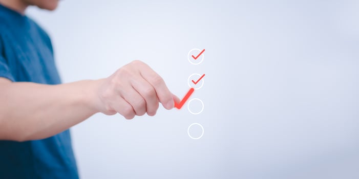 Businessmen mark check blocks to verify the correctness and approve or accept the agreement. in digital documents Concept of working via the internet photo