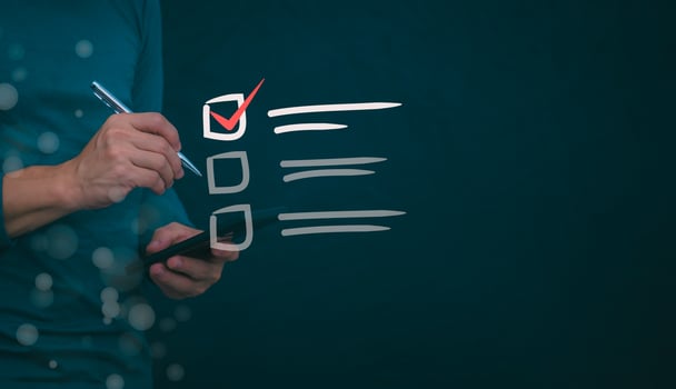 Businessmen mark check blocks to verify the correctness and approve or accept the agreement. in digital documents Concept of working via the internet photo