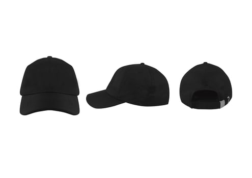 Black baseball caps mockup on a white background, front and back side photo