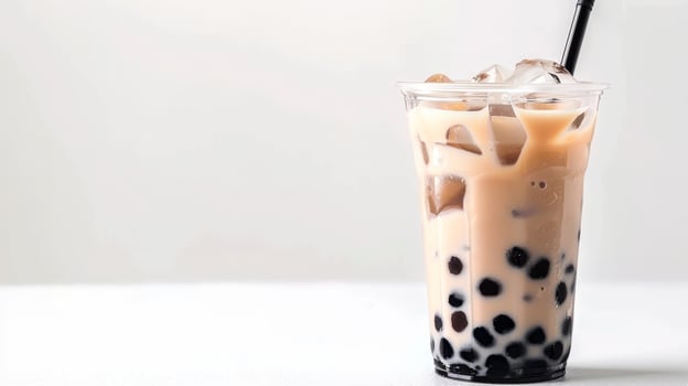 Refreshing glass of bubble tea with tapioca pearls photo