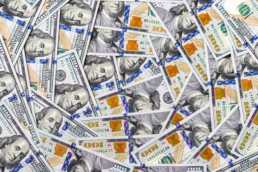 Background from hundred dollar banknotes. The concept of wealth and prosperity. photo