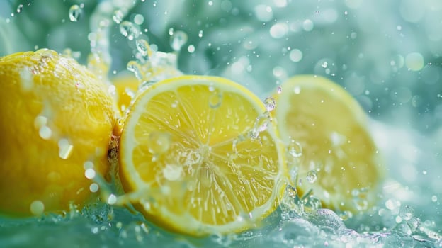 illustration of lemon slices in fresh splashing water photo