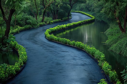 the river along with a road going through the border of the road professional photography photo