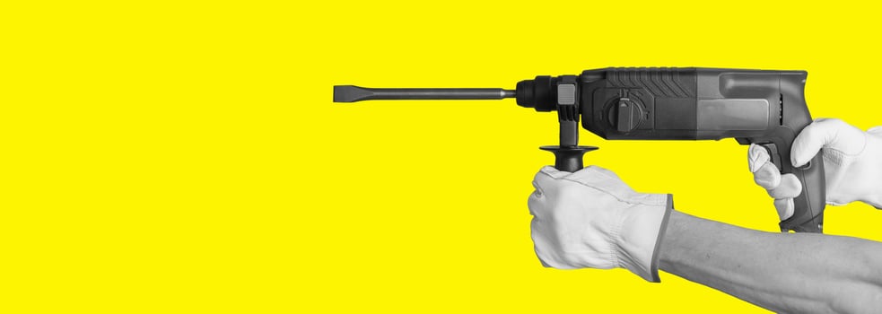Metal equipment tool for cleaning. Pistol gun weapon for protection. Handle and plastic handgun in photo