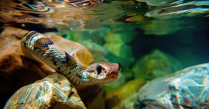 Snake swimming in clear water photo