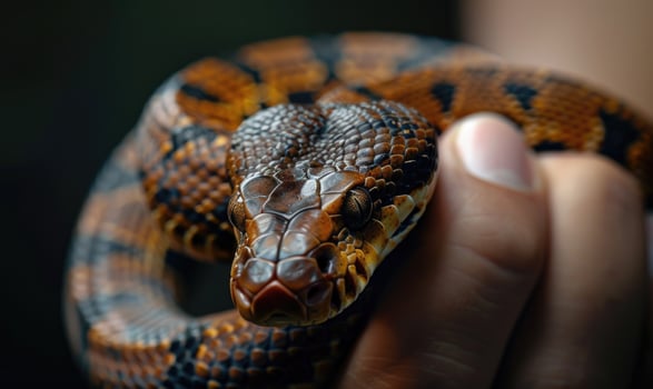 Snake on human hand photo