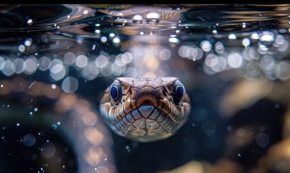 Snake swimming in clear water photo